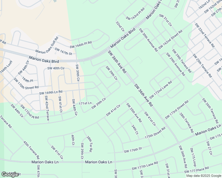 map of restaurants, bars, coffee shops, grocery stores, and more near 17087 Southwest 39th Circle in Ocala