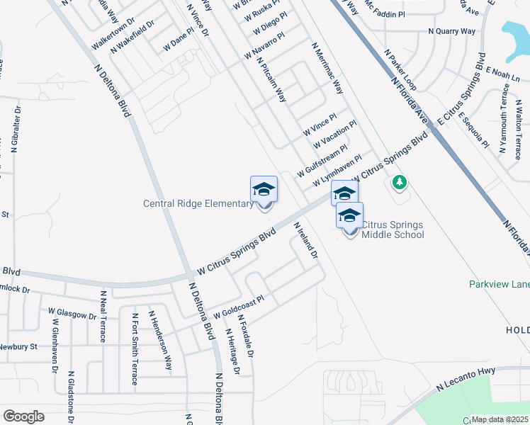 map of restaurants, bars, coffee shops, grocery stores, and more near 185 West Citrus Springs Boulevard in Citrus Springs