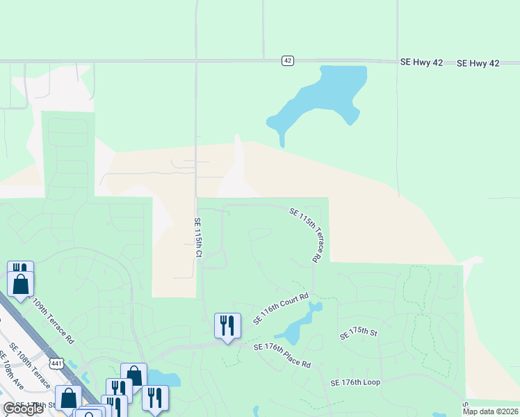 map of restaurants, bars, coffee shops, grocery stores, and more near 17059 Southeast 115th Terrace Road in Summerfield