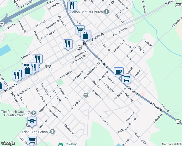 map of restaurants, bars, coffee shops, grocery stores, and more near 405 Hanover Street in Edna