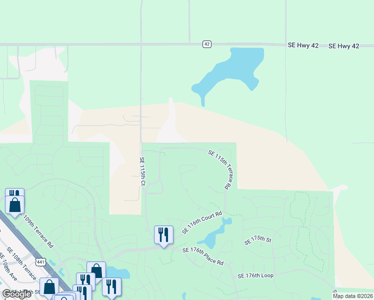 map of restaurants, bars, coffee shops, grocery stores, and more near 17059 SE 115th Terrace Rd in Summerfield