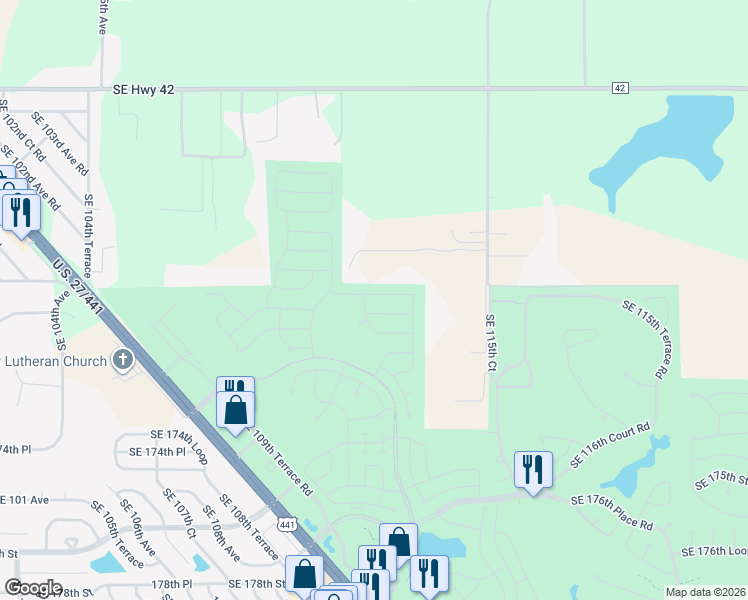 map of restaurants, bars, coffee shops, grocery stores, and more near 11204 Southeast 170th Place in Marion County