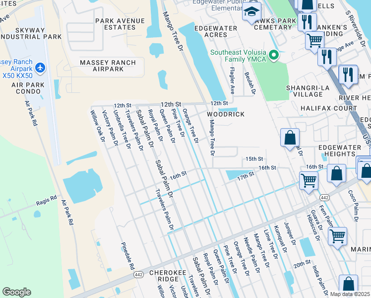 map of restaurants, bars, coffee shops, grocery stores, and more near 1504 Pine Tree Drive in Edgewater