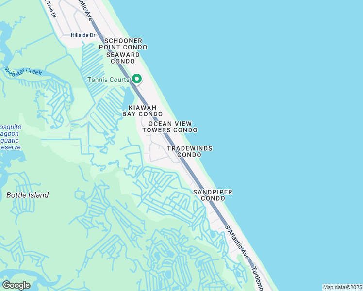 map of restaurants, bars, coffee shops, grocery stores, and more near 5255 South Atlantic Avenue in New Smyrna Beach