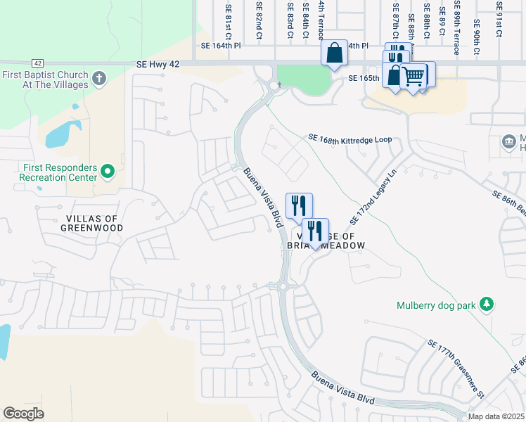 map of restaurants, bars, coffee shops, grocery stores, and more near 8155 Southeast 171st McAlpin Street in The Villages