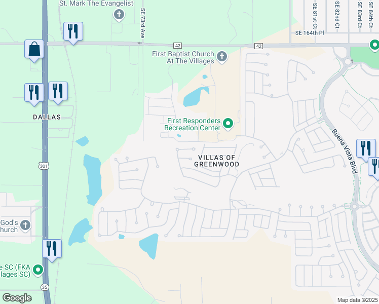 map of restaurants, bars, coffee shops, grocery stores, and more near 17014 Southeast 76th Creekside Circle in The Villages