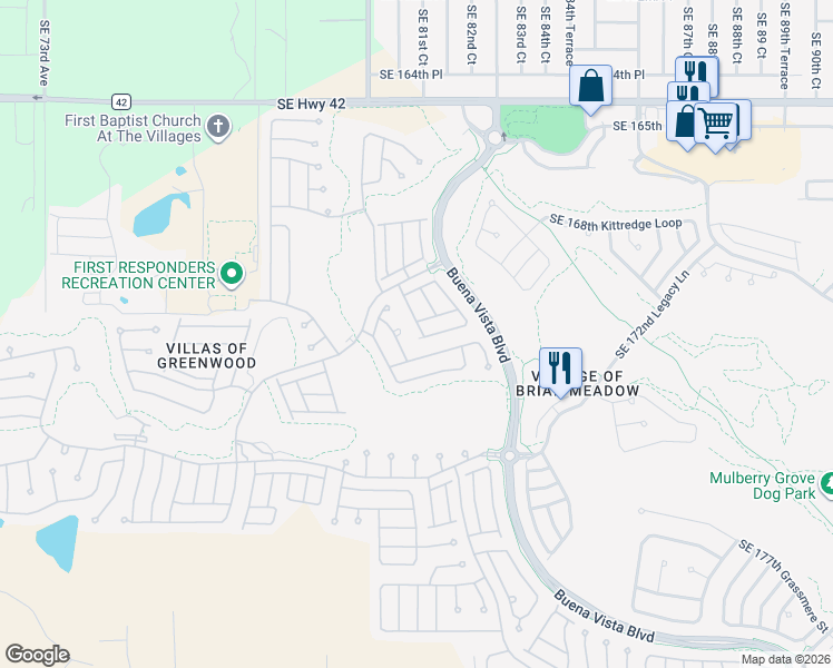 map of restaurants, bars, coffee shops, grocery stores, and more near 17044 Southeast 81st Charlesfort Avenue in The Villages