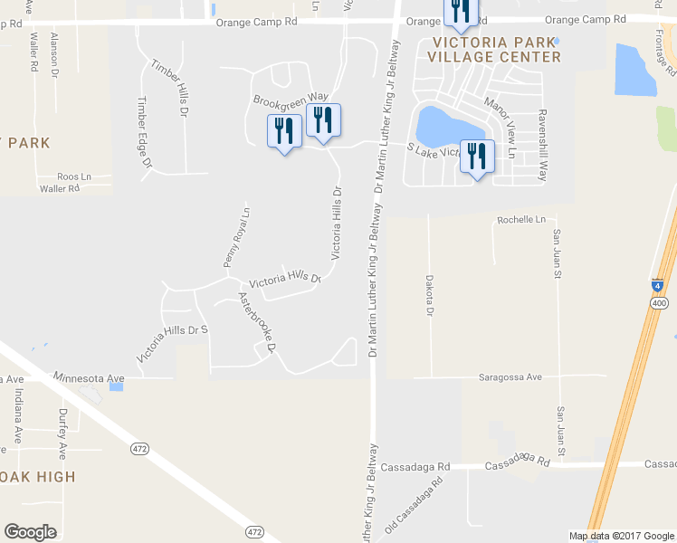 map of restaurants, bars, coffee shops, grocery stores, and more near 467 Victoria Hills Drive in DeLand