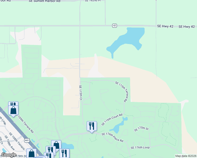map of restaurants, bars, coffee shops, grocery stores, and more near 17083 Southeast 115th Terrace Road in Summerfield