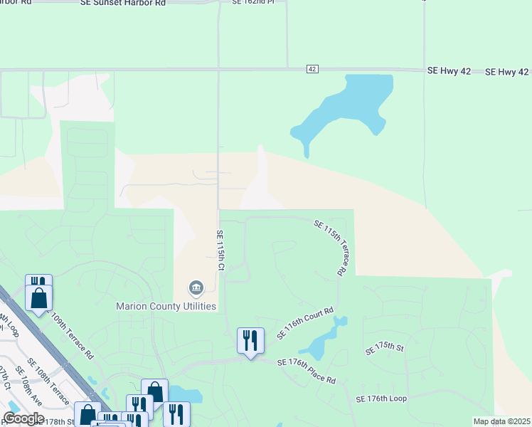 map of restaurants, bars, coffee shops, grocery stores, and more near 17080 Southeast 115th Terrace Road in Summerfield