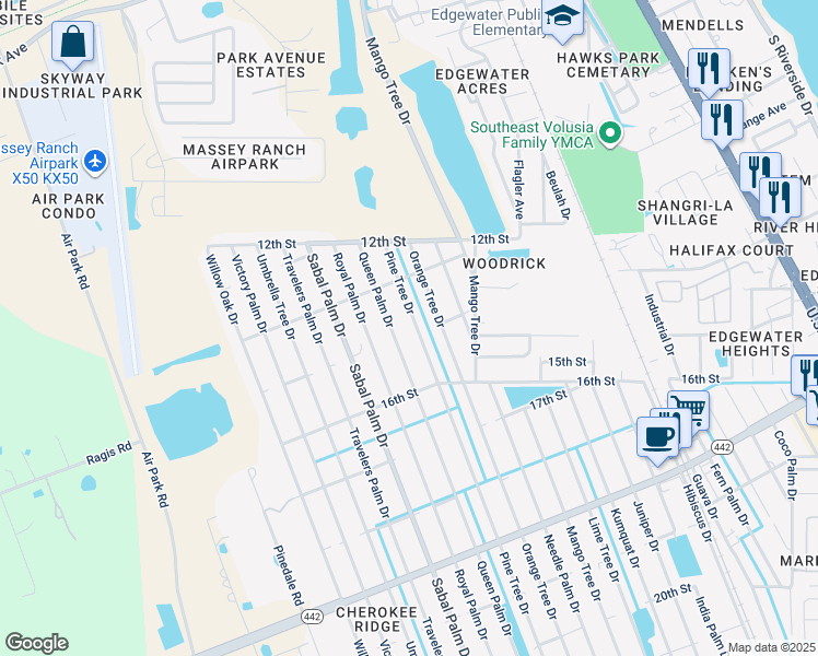 map of restaurants, bars, coffee shops, grocery stores, and more near 1504 Pine Tree Drive in Edgewater