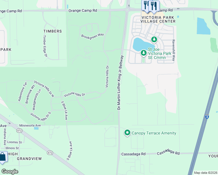 map of restaurants, bars, coffee shops, grocery stores, and more near 467 Victoria Hills Drive in DeLand