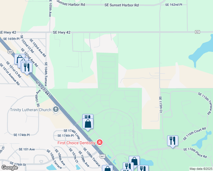 map of restaurants, bars, coffee shops, grocery stores, and more near 11005 Southeast 169th Lane in Summerfield