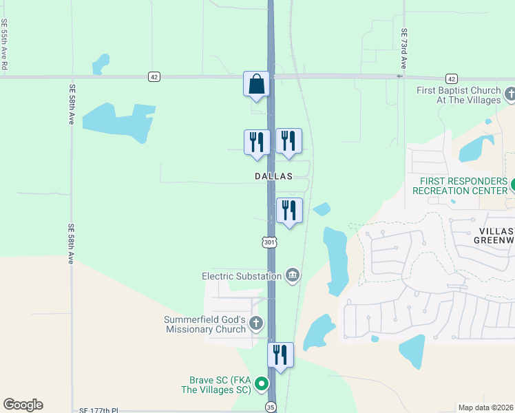 map of restaurants, bars, coffee shops, grocery stores, and more near 16980 U.S. 301 in Summerfield