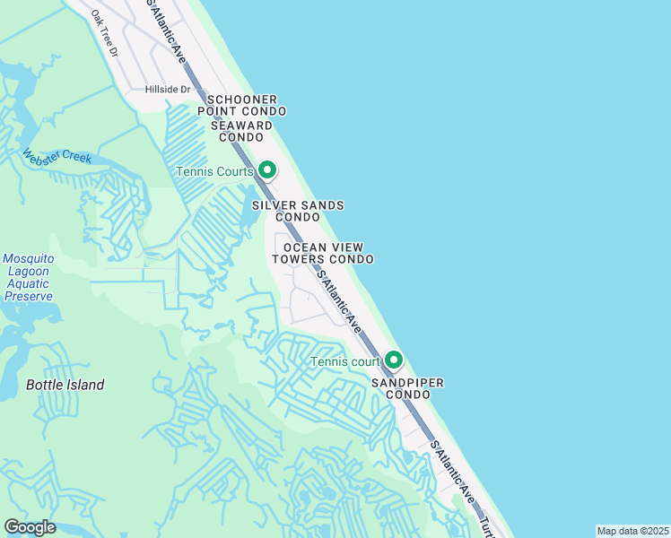 map of restaurants, bars, coffee shops, grocery stores, and more near 5207 South Atlantic Avenue in New Smyrna Beach