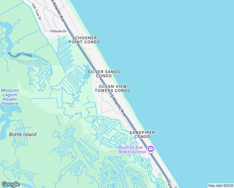 map of restaurants, bars, coffee shops, grocery stores, and more near 5207 South Atlantic Avenue in New Smyrna Beach