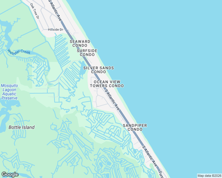 map of restaurants, bars, coffee shops, grocery stores, and more near 5207 South Atlantic Avenue in New Smyrna Beach