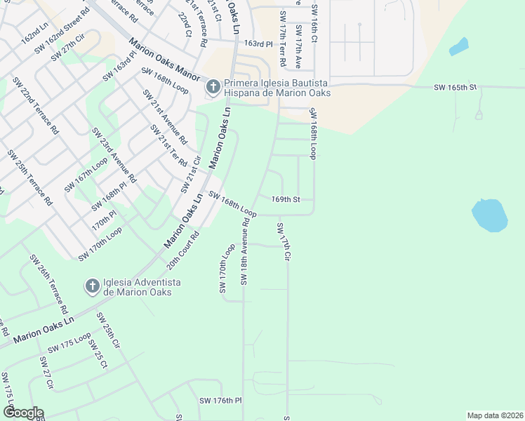 map of restaurants, bars, coffee shops, grocery stores, and more near 16890 Southwest 18th Avenue Road in Ocala
