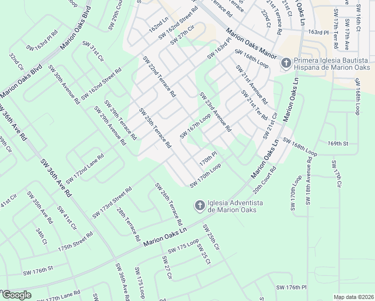 map of restaurants, bars, coffee shops, grocery stores, and more near 16985 Southwest 25th Terrace Road in Ocala