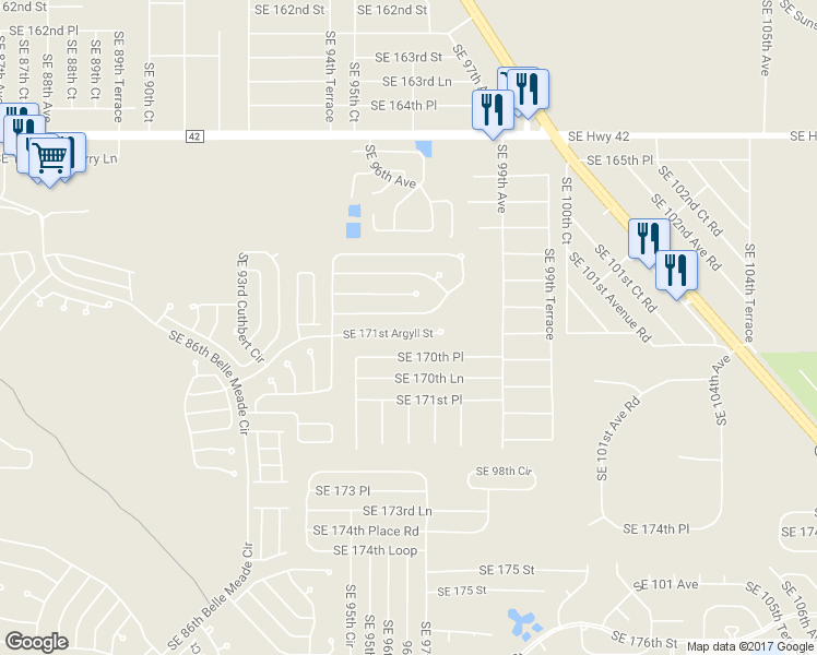 map of restaurants, bars, coffee shops, grocery stores, and more near 9653 Southeast 171st Argyll Street in The Villages