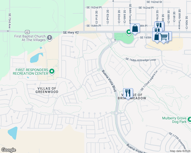 map of restaurants, bars, coffee shops, grocery stores, and more near 16910 Southeast 81st Ellerslie Court in The Villages