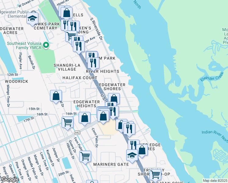 map of restaurants, bars, coffee shops, grocery stores, and more near in Edgewater
