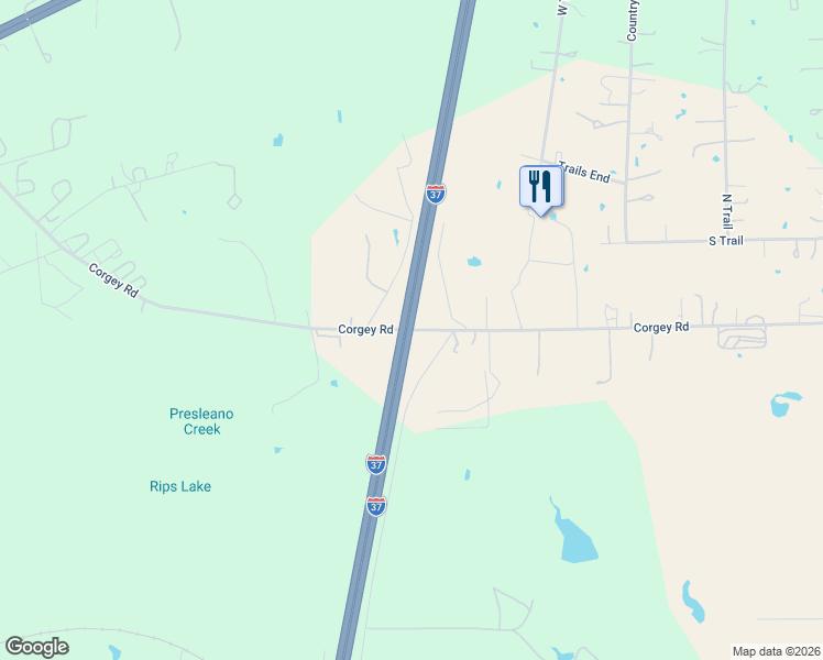 map of restaurants, bars, coffee shops, grocery stores, and more near Interstate 37 in Pleasanton