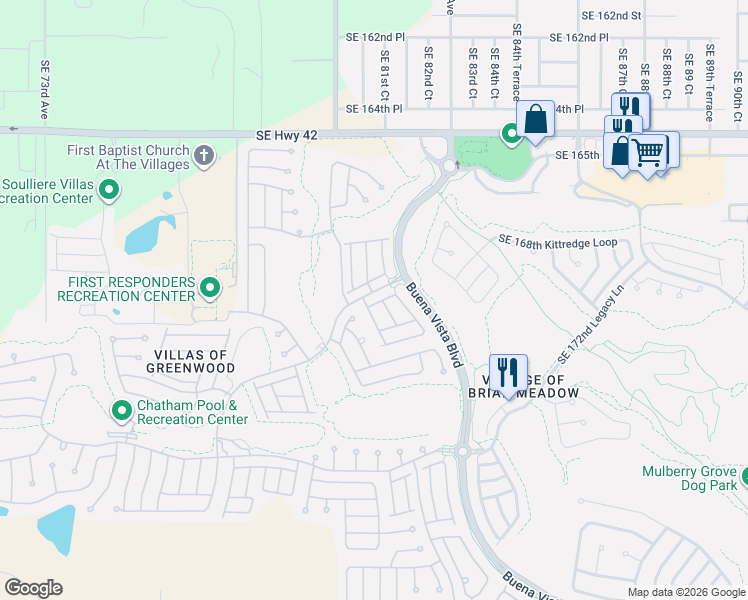map of restaurants, bars, coffee shops, grocery stores, and more near 16910 Southeast 81st Ellerslie Court in The Villages