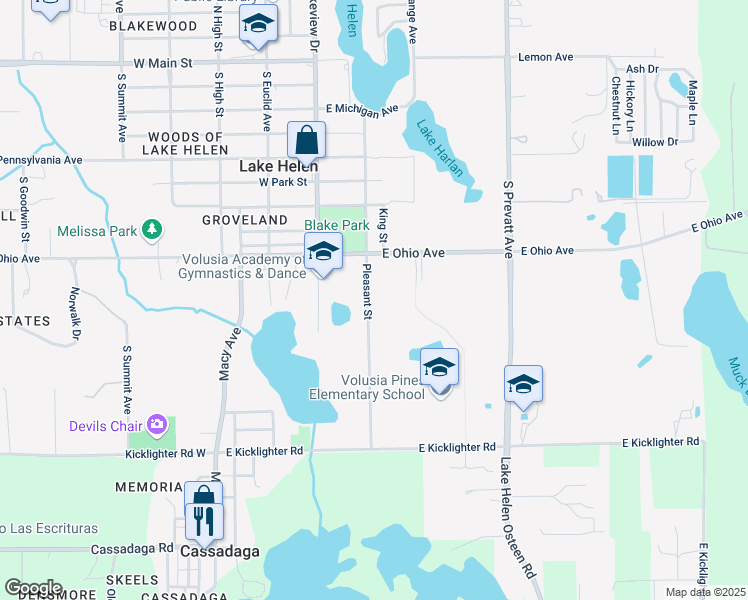 map of restaurants, bars, coffee shops, grocery stores, and more near 623 Pleasant Street in Lake Helen