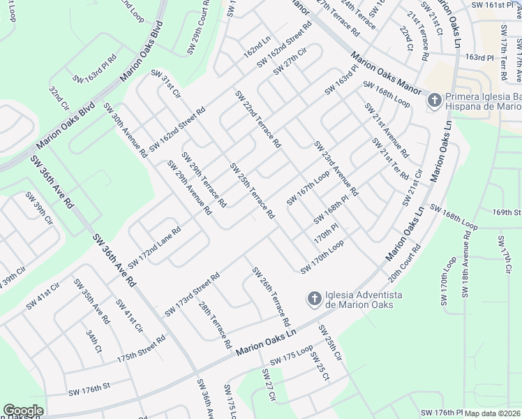 map of restaurants, bars, coffee shops, grocery stores, and more near 16920 Southwest 25th Terrace Road in Ocala
