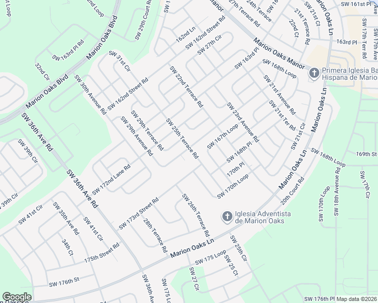 map of restaurants, bars, coffee shops, grocery stores, and more near 16920 Southwest 25th Terrace Road in Ocala