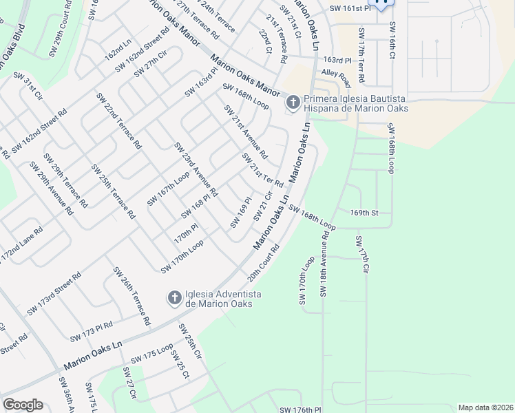 map of restaurants, bars, coffee shops, grocery stores, and more near 16701 Southwest 21st Circle in Ocala