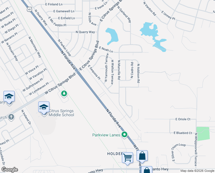 map of restaurants, bars, coffee shops, grocery stores, and more near 7761 North Yarmouth Terrace in Citrus Springs