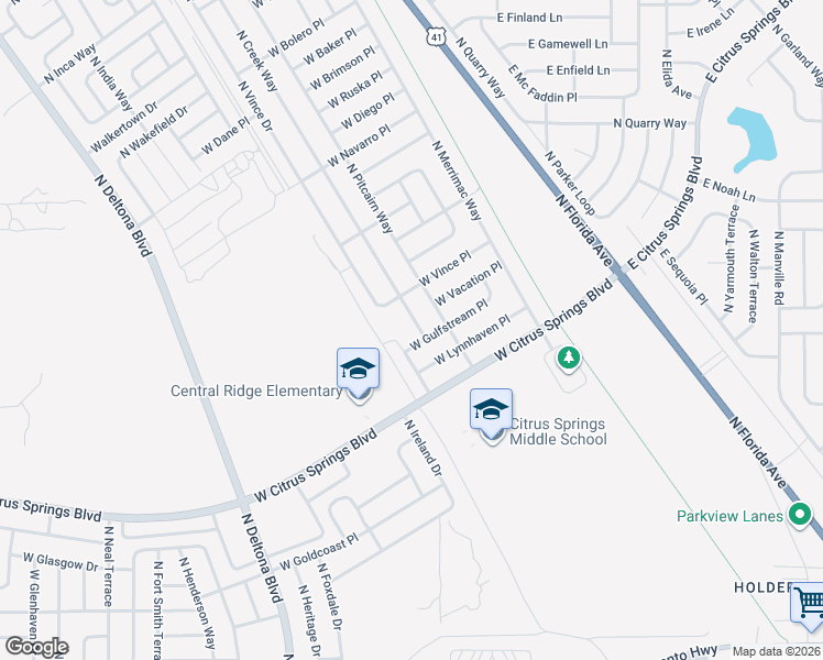 map of restaurants, bars, coffee shops, grocery stores, and more near 7770 North Pitcairn Way in Citrus Springs