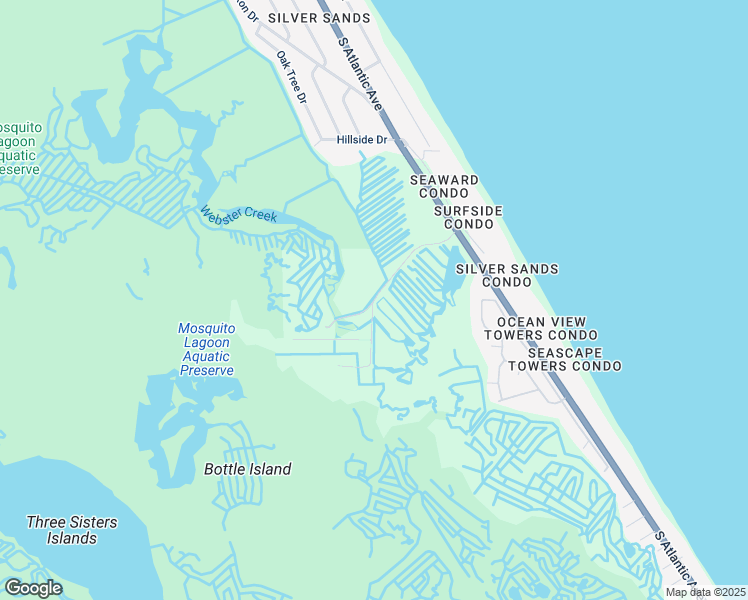 map of restaurants, bars, coffee shops, grocery stores, and more near Bottle Island Road in New Smyrna Beach