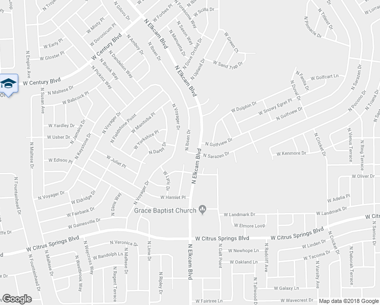 map of restaurants, bars, coffee shops, grocery stores, and more near 7809 North Ibsen Drive in Citrus Springs