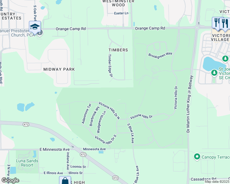 map of restaurants, bars, coffee shops, grocery stores, and more near 247 Northcote court in DeLand