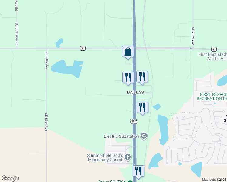 map of restaurants, bars, coffee shops, grocery stores, and more near 6551 Southeast 169th Street in Summerfield