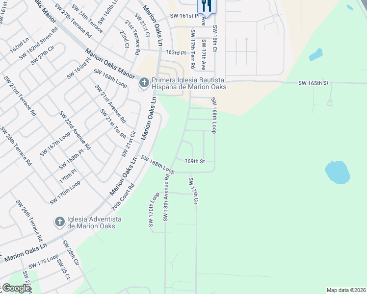 map of restaurants, bars, coffee shops, grocery stores, and more near 16840 Southwest 18th Avenue Road in Ocala