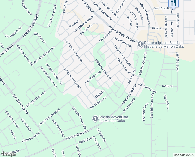 map of restaurants, bars, coffee shops, grocery stores, and more near 2475 Southwest 168th Loop in Ocala