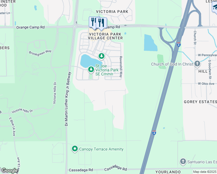 map of restaurants, bars, coffee shops, grocery stores, and more near 2801 Rochelle Lane in DeLand