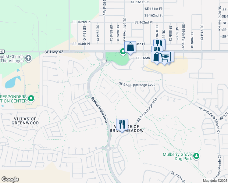 map of restaurants, bars, coffee shops, grocery stores, and more near 8385 Southeast 168th Mardell Lane in The Villages
