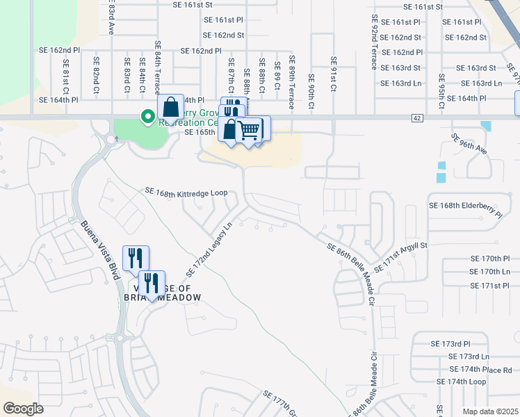 map of restaurants, bars, coffee shops, grocery stores, and more near 8860 Southeast 168th Sedgwick Place in The Villages