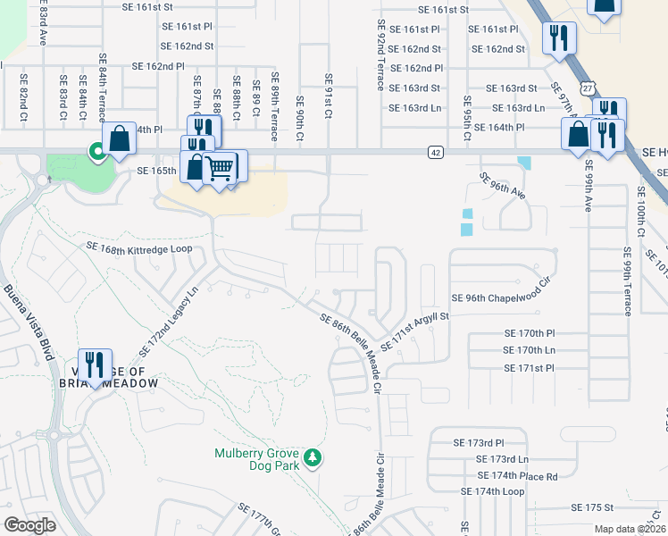map of restaurants, bars, coffee shops, grocery stores, and more near 9160 Southeast 168th Cook Place in The Villages