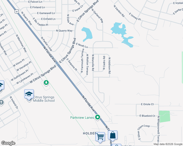 map of restaurants, bars, coffee shops, grocery stores, and more near 7762 North Manville Road in Citrus Springs