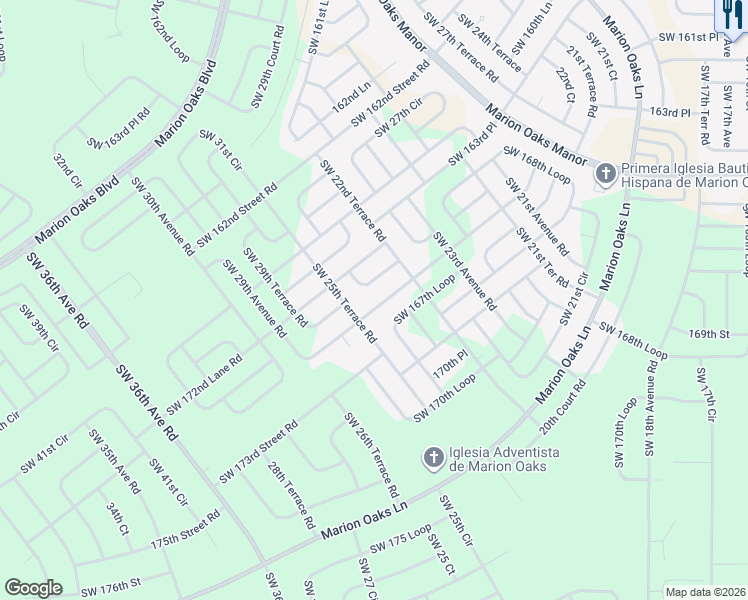 map of restaurants, bars, coffee shops, grocery stores, and more near 2685 Southwest 165th Street Road in Ocala