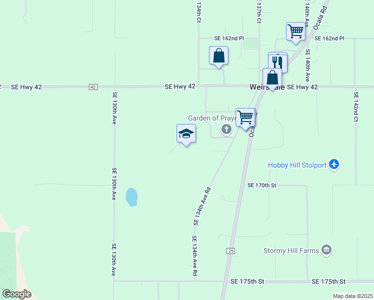 map of restaurants, bars, coffee shops, grocery stores, and more near 16705 Southeast 134th Terrace in Weirsdale
