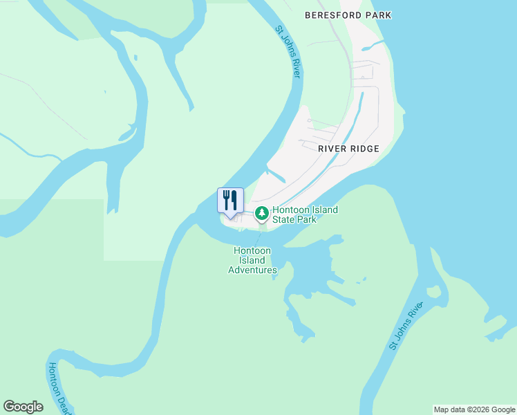 map of restaurants, bars, coffee shops, grocery stores, and more near 2305 Hontoon Road in DeLand