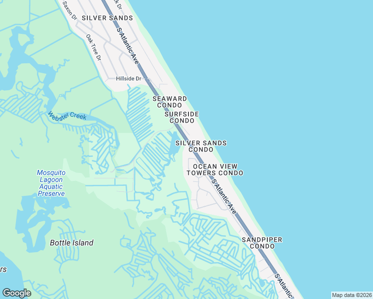 map of restaurants, bars, coffee shops, grocery stores, and more near 4870 South Atlantic Avenue in New Smyrna Beach