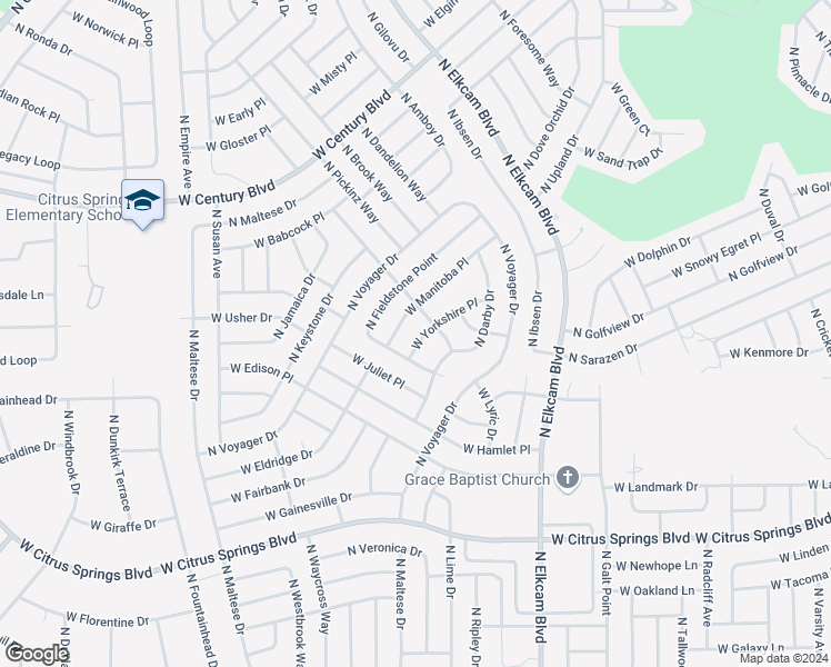 map of restaurants, bars, coffee shops, grocery stores, and more near 2938 West Yorkshire Place in Citrus Springs
